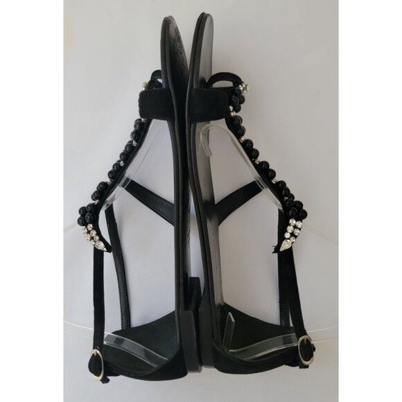 Giuseppe Zanotti Black Leather Strappy Crystal Beaded Flat Sandals Women's Sz 41 - Picture 6 of 9